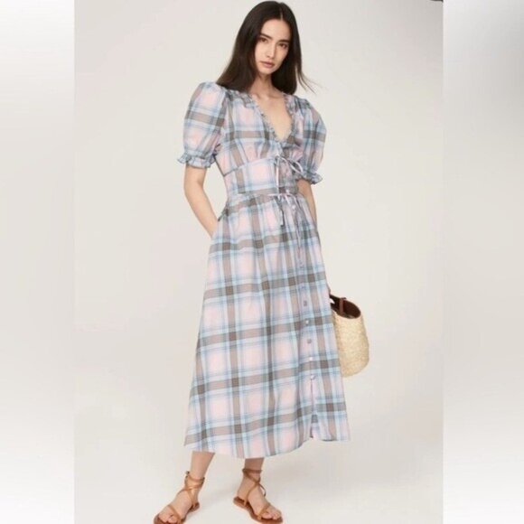 Hill House Sabrina Nap Dress in Spring Plaid Blue Pink Cottagecore Farmhouse M • - Picture 4 of 12